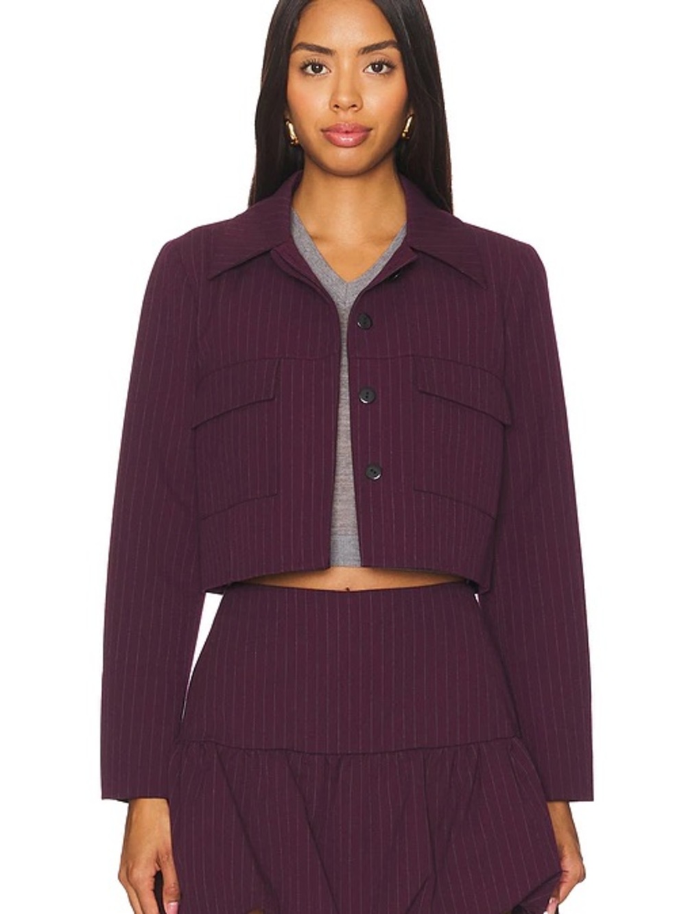 Amanda Uprichard Wine Pinstripe Cropped Blazer